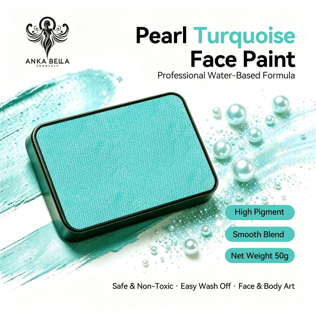 Anka Bella Pearl Turquoise solid face paint cake 50g water‑based professional face body art paint high pigment shimmer cool pearl turquoise
