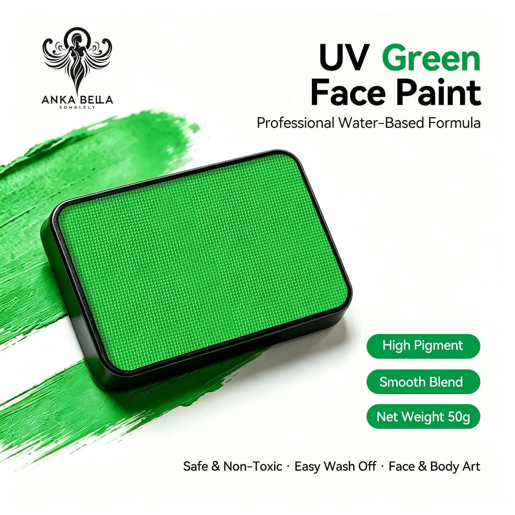 Anka Bella UV Green solid face paint cake 50g water‑based professional face body art paint