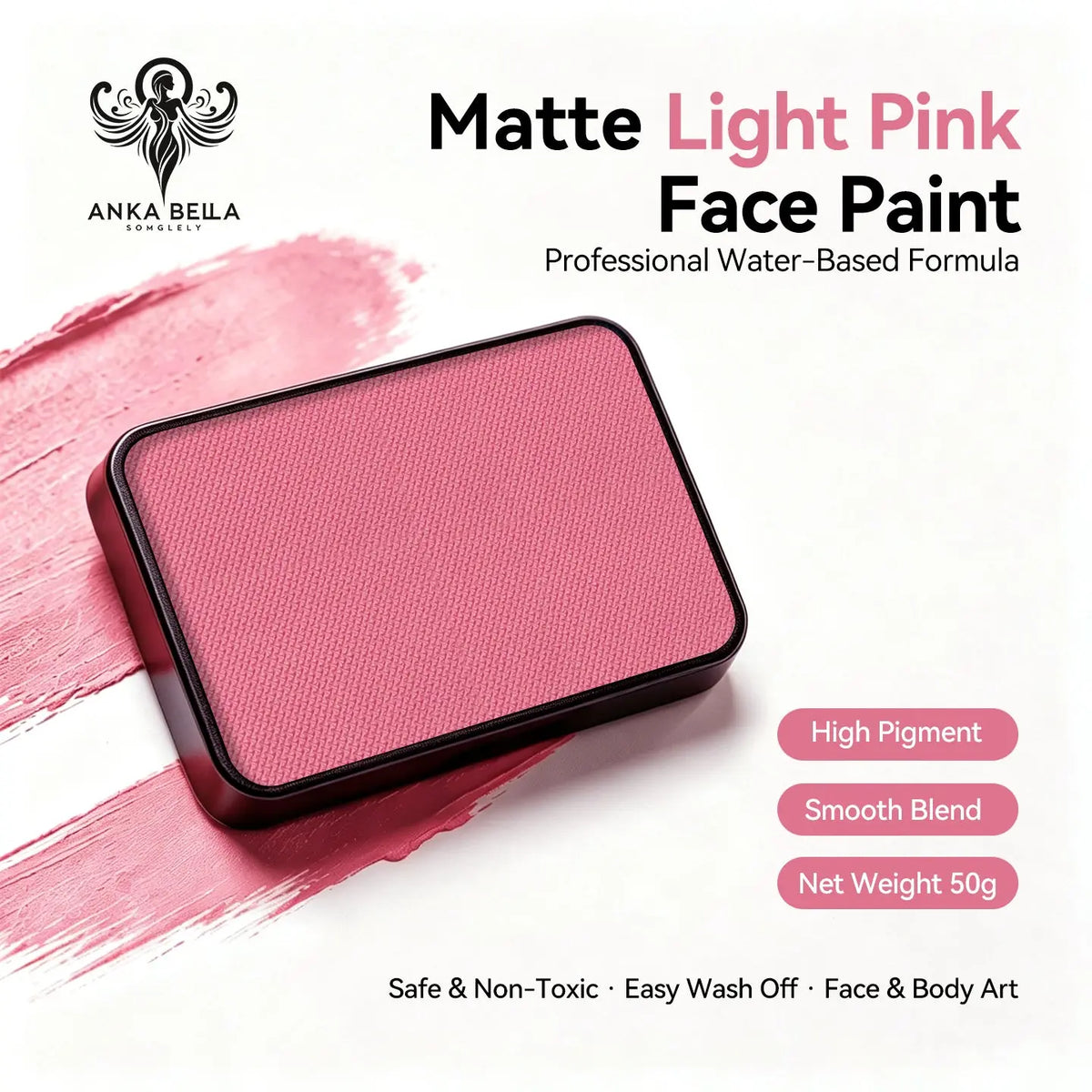 Anka Bella 50g matte light pink face paint, water based smooth blend body paint
