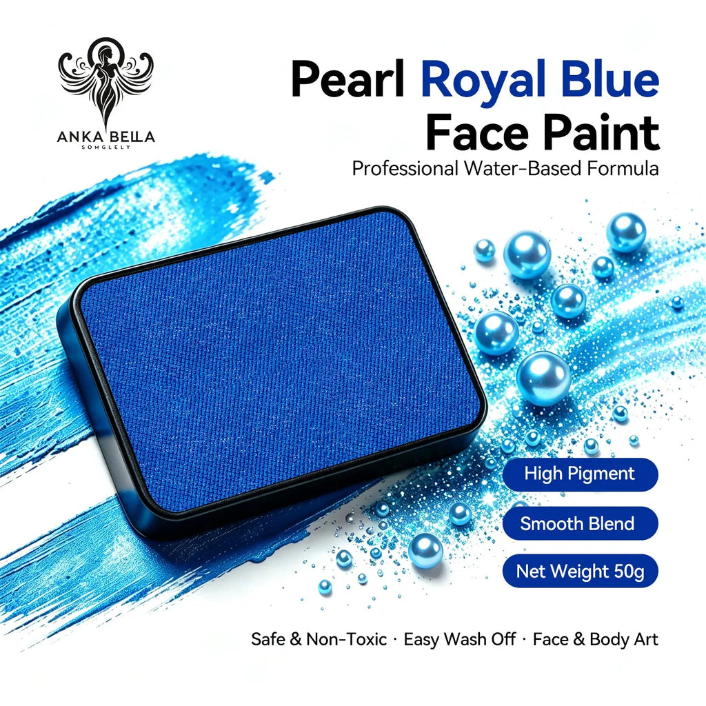 Anka Bella Pearl Royal Blue solid face paint cake 50g water‑based professional face body art paint high pigment shimmer rich pearl royal blue
