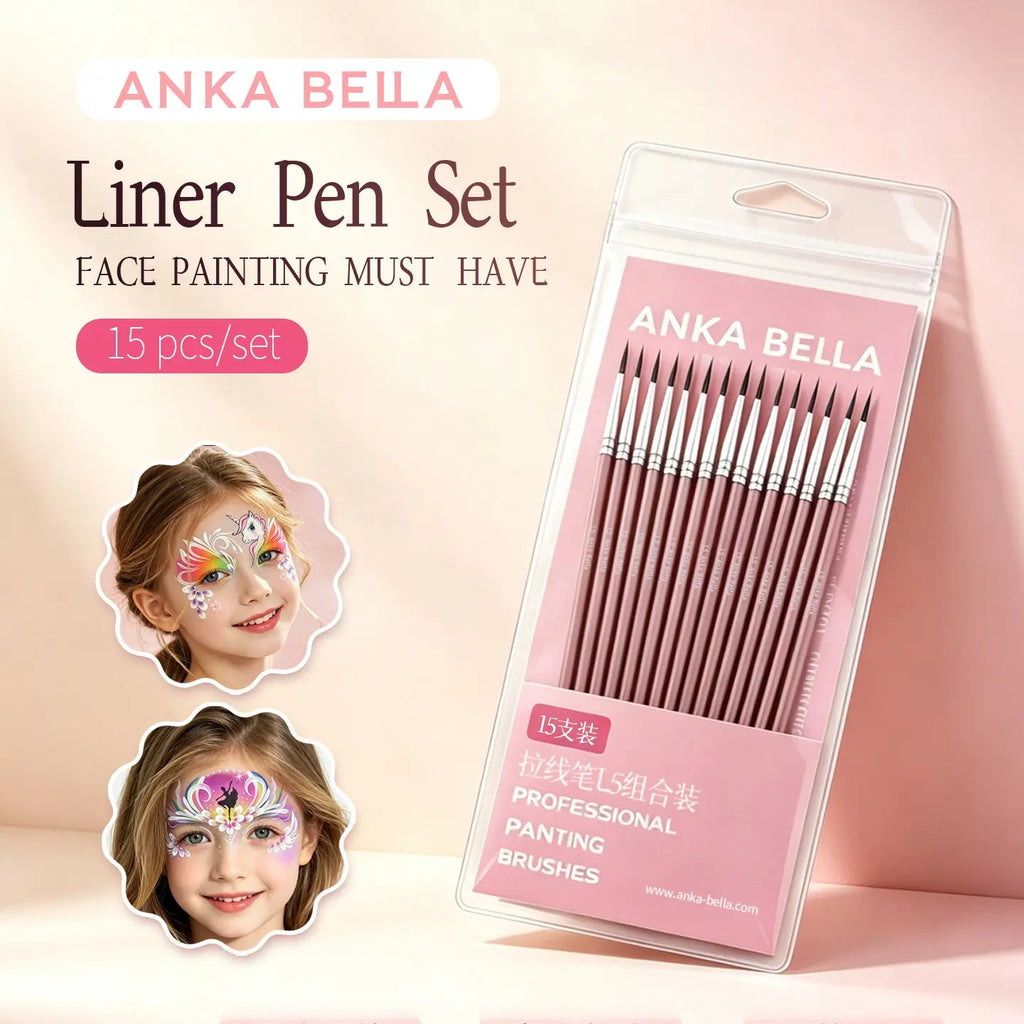Anka Bella 15pcs Liner Pen Set retail package, professional face painting brushes set