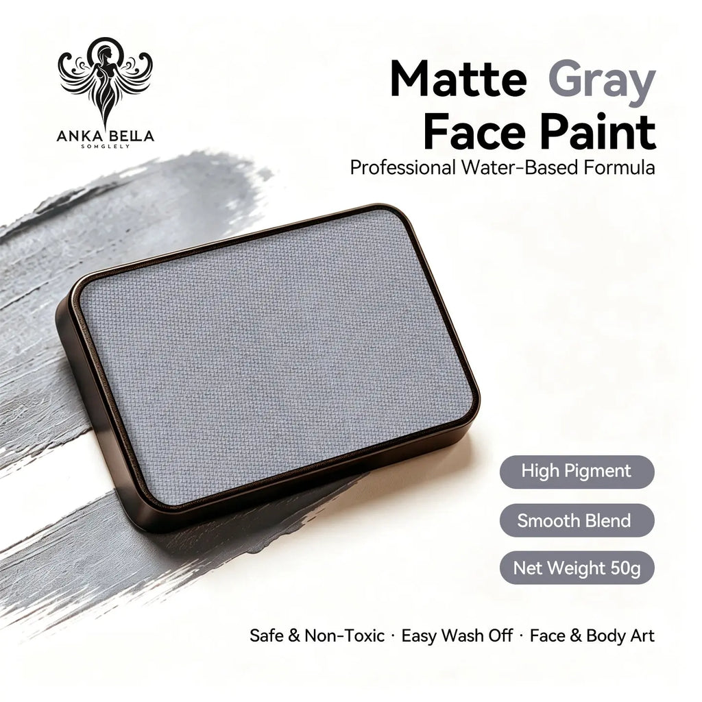 Anka Bella Matte Gray solid face paint cake 50g, professional water‑based high pigment cool gray face and body art paint