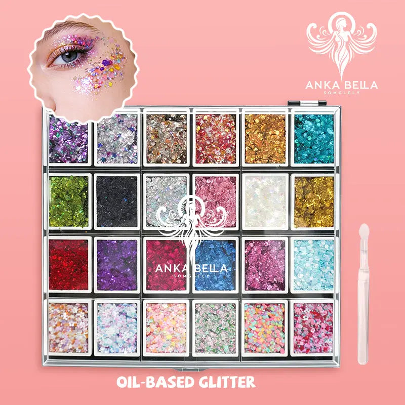 Anka Bella Oil-Based Glitter Palette, Skin-safe Body Face Glitter for Halloween Party Kids Makeup Anka Bella