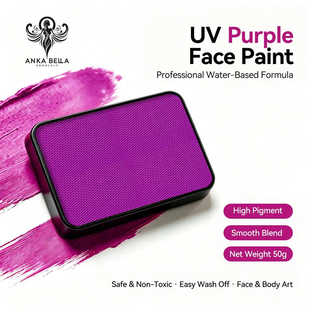 Anka Bella UV Purple solid face paint cake 50g, professional water-based high pigment neon purple face and body art paint