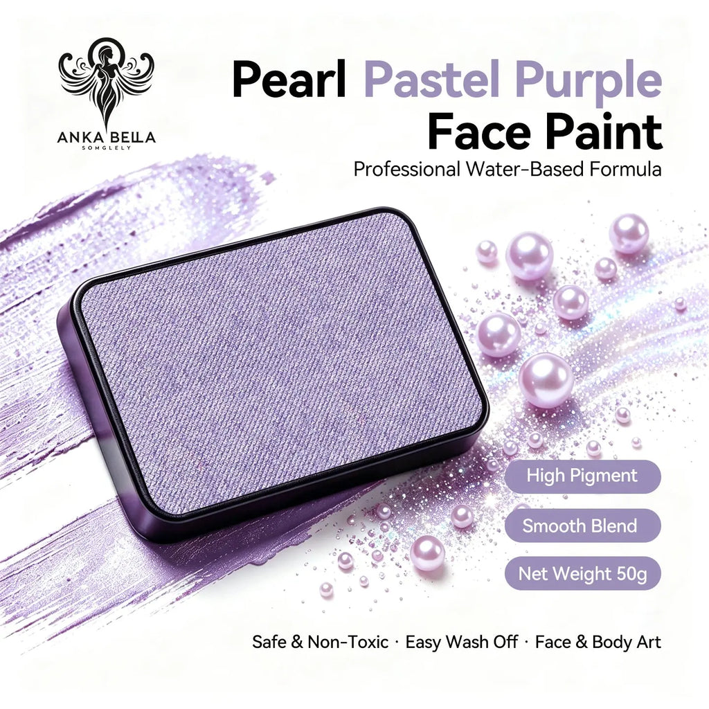 Anka Bella Pearl Pastel Purple solid face paint cake 50g water‑based professional face body art paint high pigment shimmer soft pastel pearl purple
