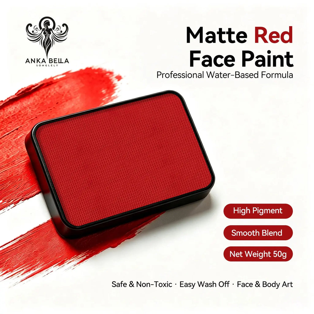 Anka Bella Matte Red solid face paint cake 50g, professional water‑based high pigment bold matte red face and body art paint