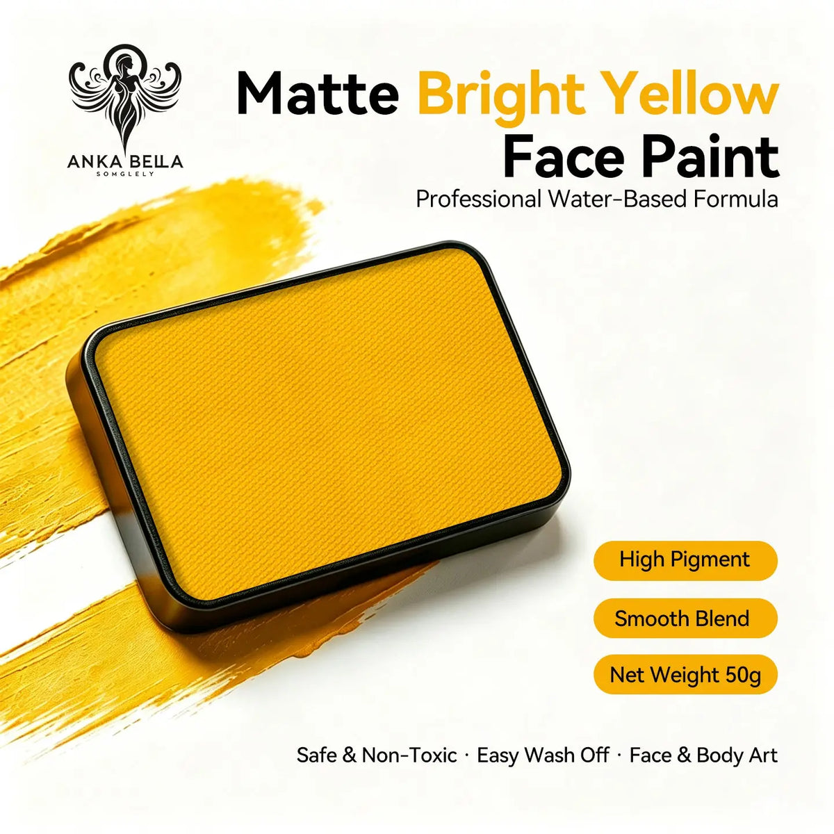 Anka Bella 50g matte bright yellow face paint, water based smooth blend body paint