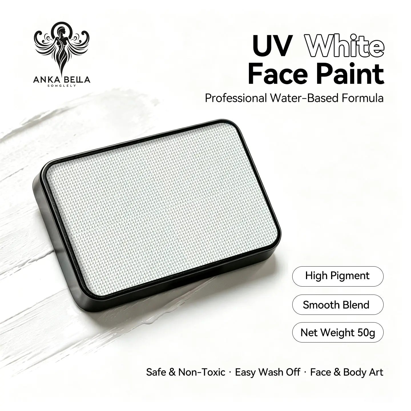Anka Bella UV White solid face paint cake 50g water‑based professional face body art paint