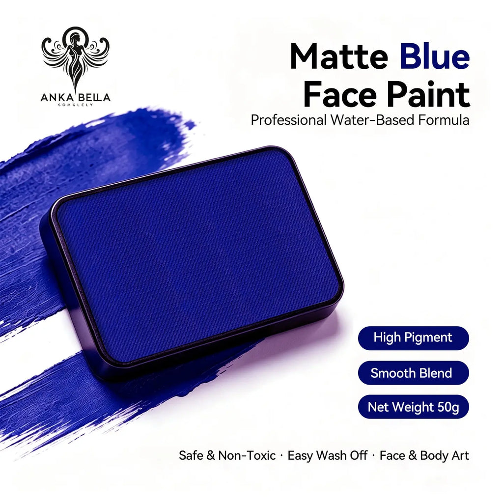 Anka Bella Matte Blue solid face paint cake 50g, professional water‑based high pigment deep matte blue face and body art paint