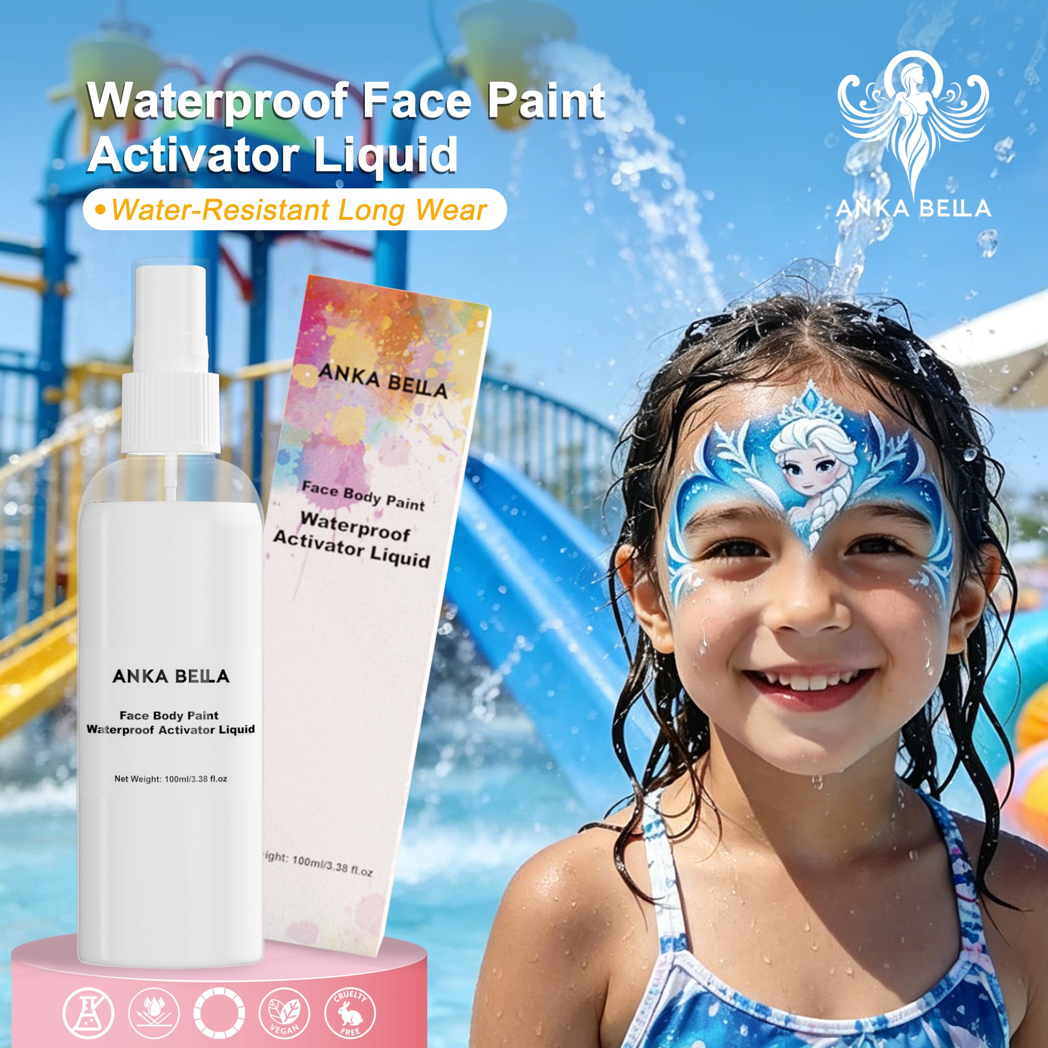Anka Bella Waterproof Face Paint Activator Liquid - Sweatproof & Long-Wear Mixing Liquid for Water-Activated Cake Makeup Anka Bella