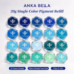 Anka Bella 20g single color pigment refill palette, 20 green blue shades water activated face paint