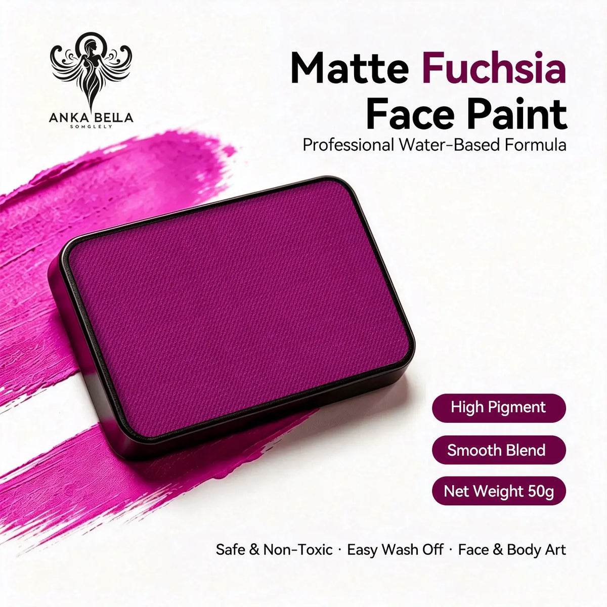 Anka Bella 50g matte fuchsia face paint, water based smooth blend body paint