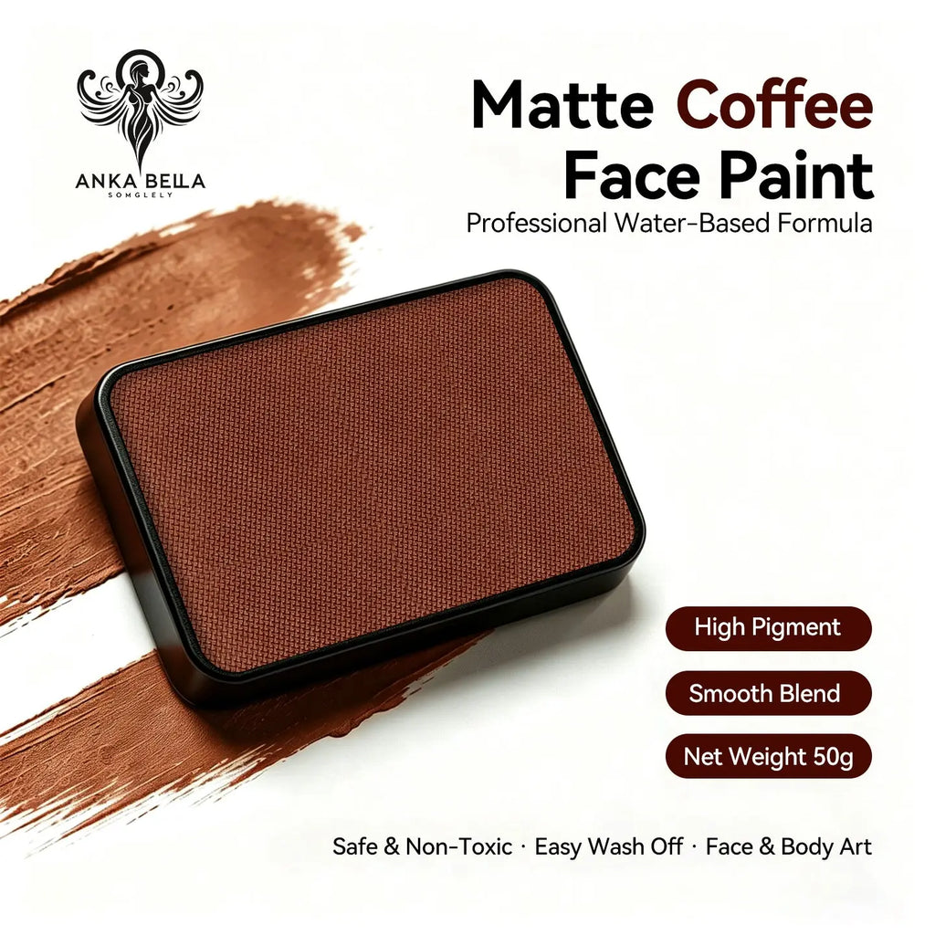 Anka Bella Matte Coffee solid face paint cake 50g, professional water‑based high pigment warm coffee‑brown face and body art paint