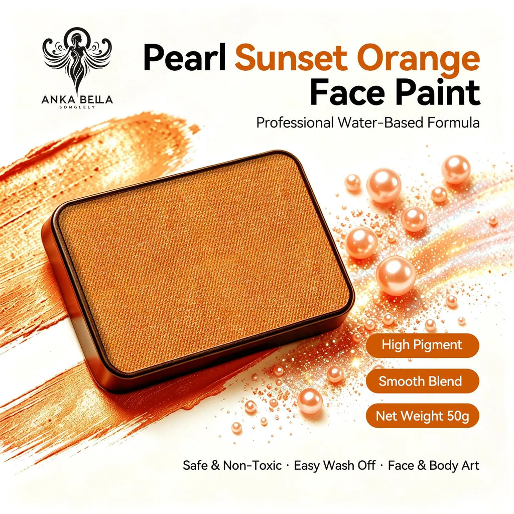 Anka Bella Pearl Sunset‑Orange solid face paint cake 50g water‑based professional face body art paint high pigment shimmer warm sunset orange pearl