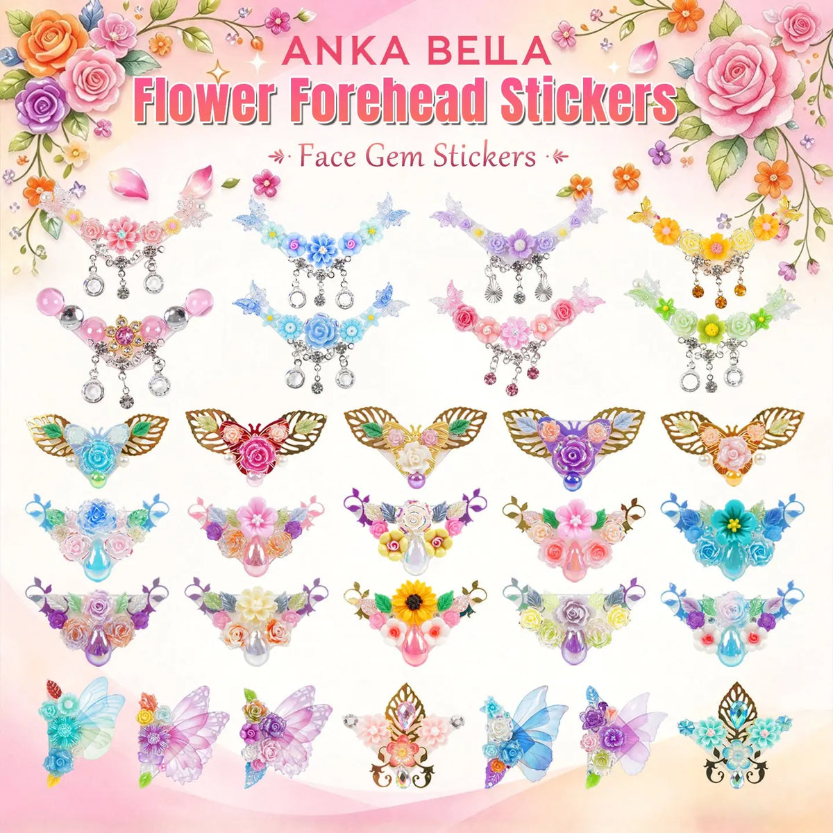 Anka Bella Unicorn Forehead Gems, Self Adhesive Face Gems Stickers for Kids Birthday Party（副本） Anka Bella
