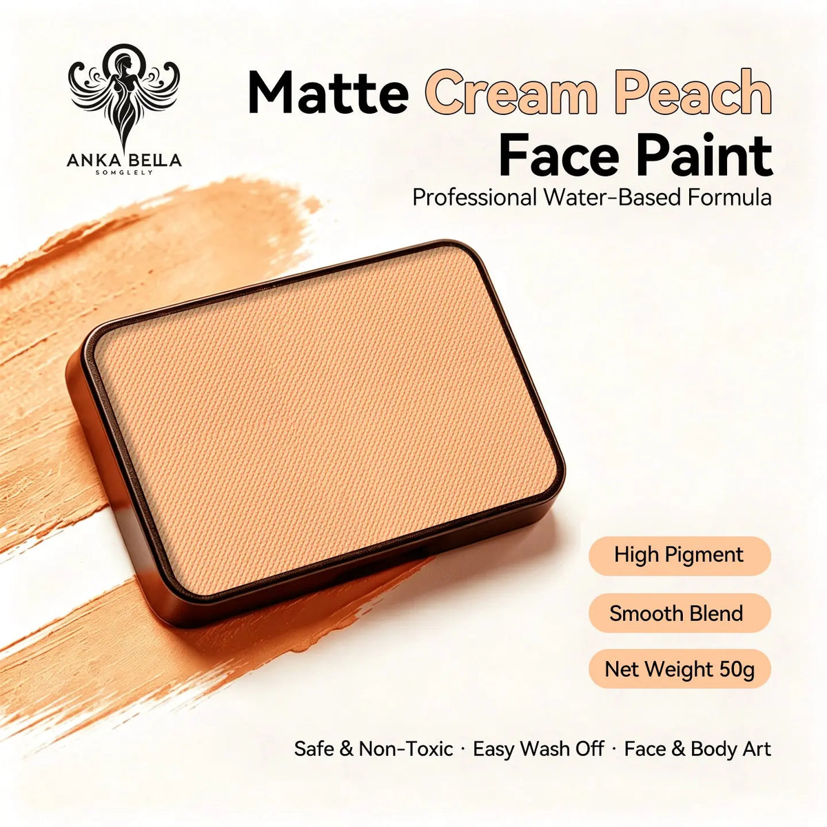 Anka Bella 50g matte cream peach face paint, water based smooth blend body paint