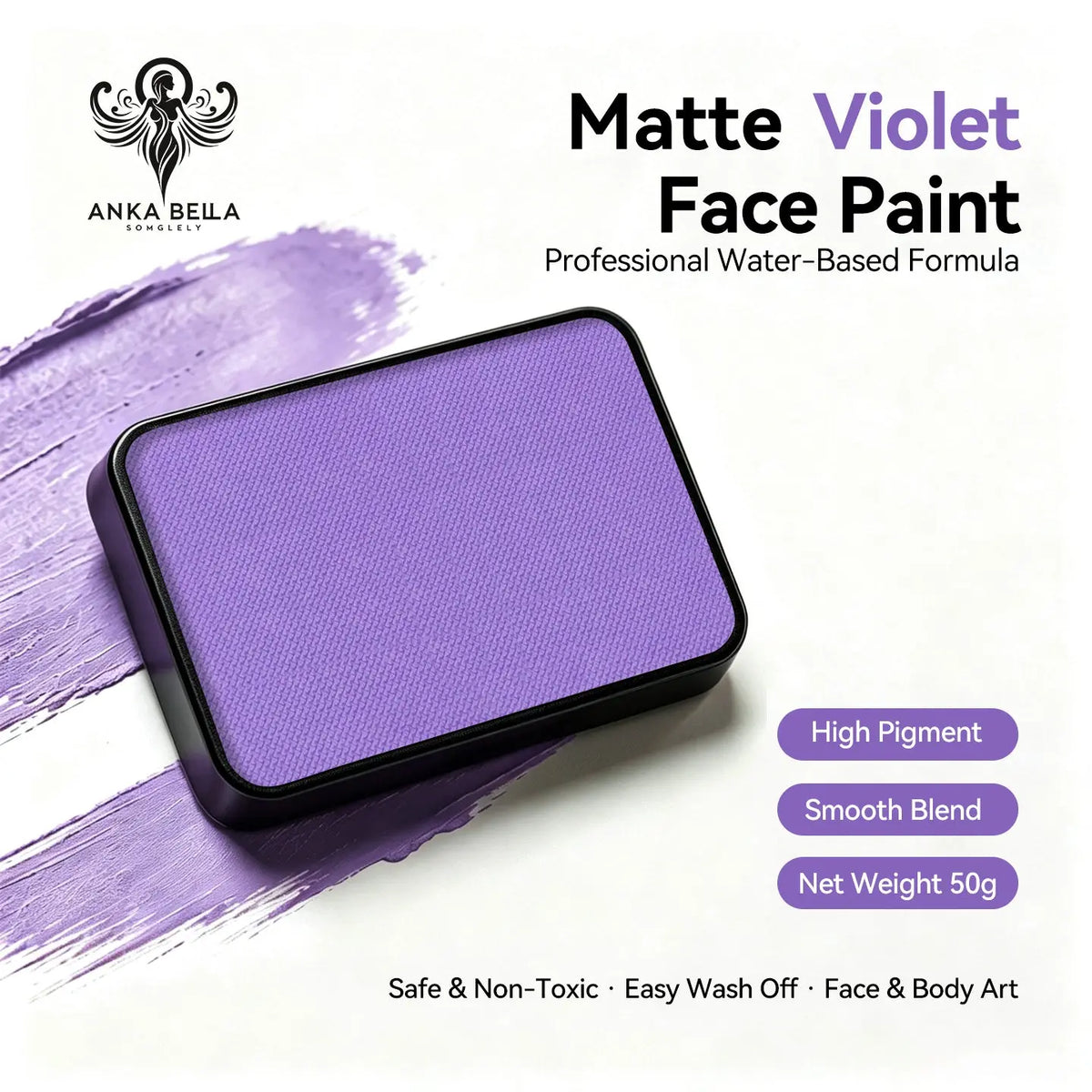 Anka Bella 50g matte violet face paint, water based smooth blend body paint