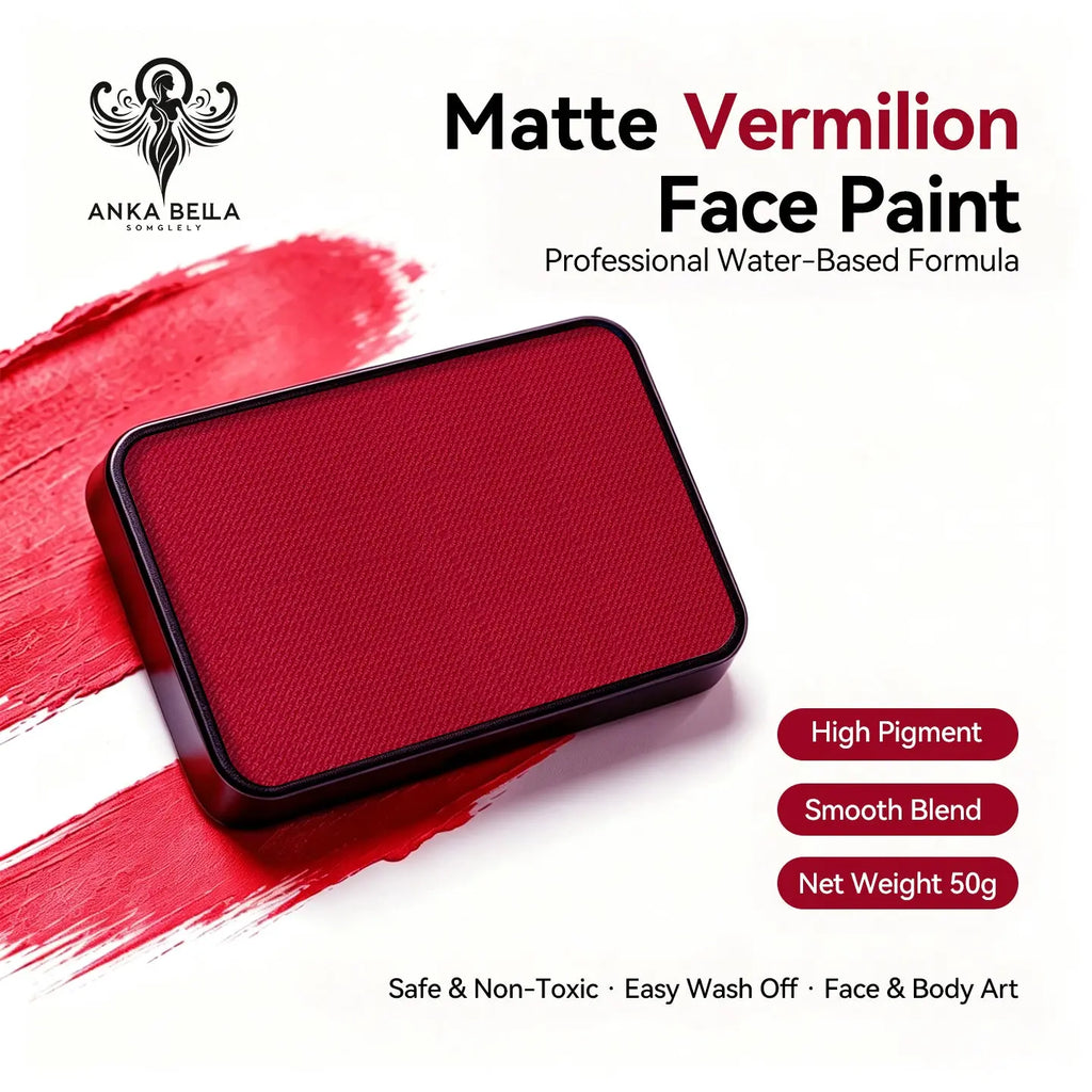 Anka Bella Matte Vermilion solid face paint cake 50g, professional water‑based high pigment vivid vermilion red face and body art paint
