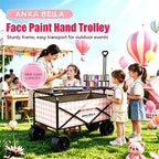Anka Bella pink check foldable face paint hand trolley wagon cart with tabletop, heavy duty rolling cart for outdoor face painting artist events