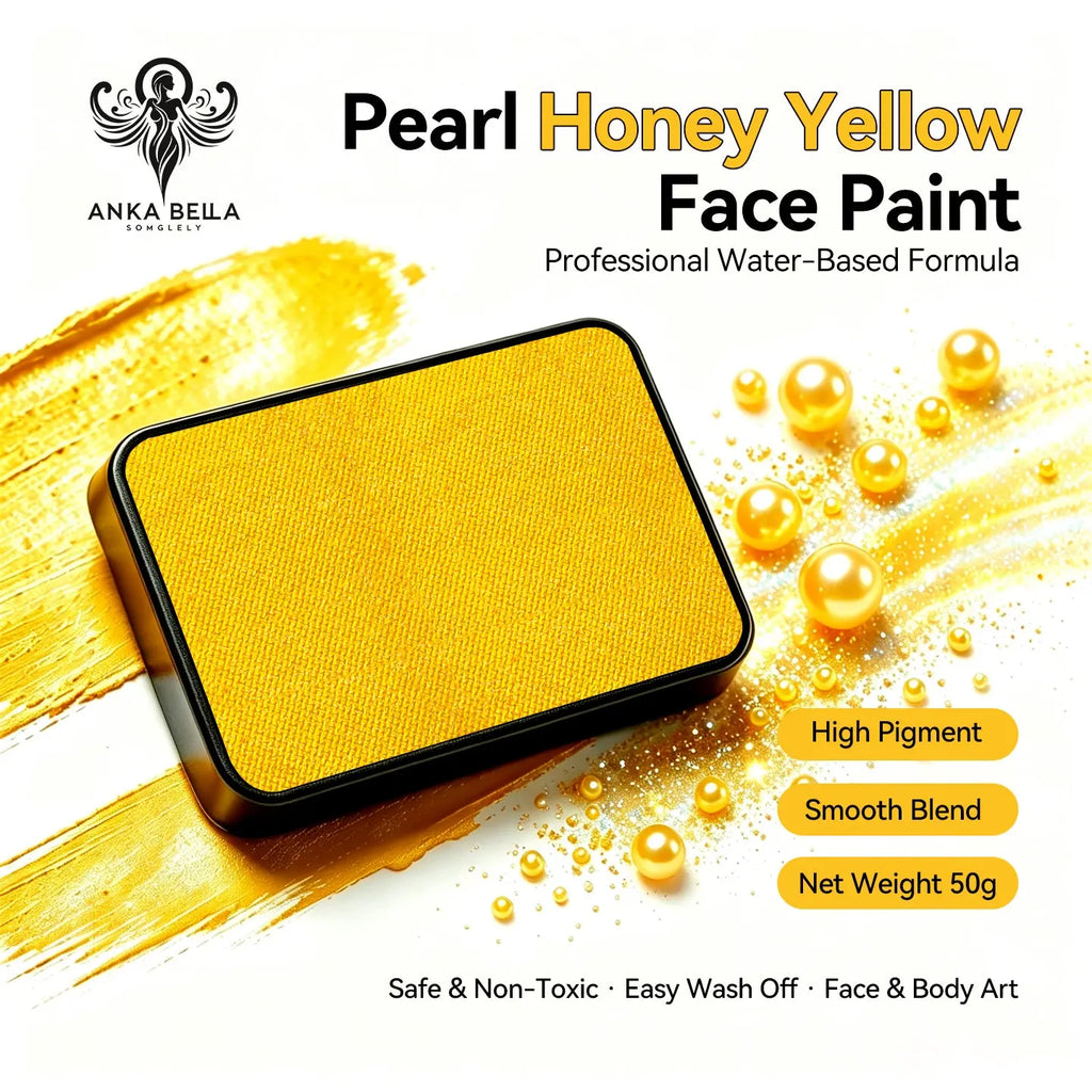 Anka Bella Pearl Honey‑Yellow solid face paint cake 50g water‑based professional face body art paint high pigment shimmer warm honey golden pearl face paint
