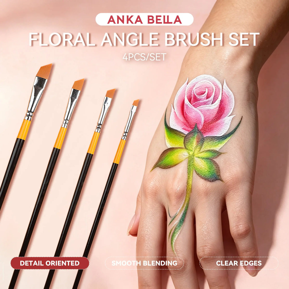 How to paint rose petals step by step, Anka Bella floral face paint brush demonstration