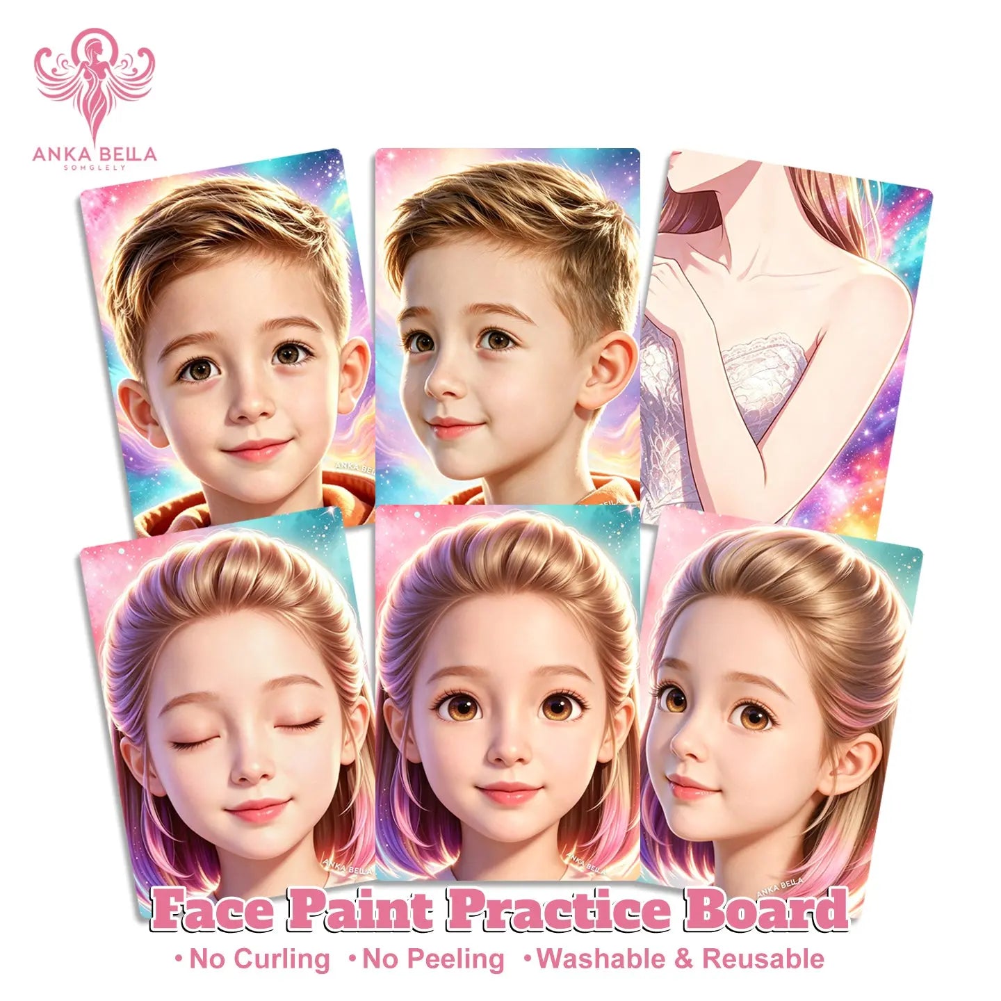 A4 size AnkaBella face paint practice board, durable flexible material, no curling no peeling.