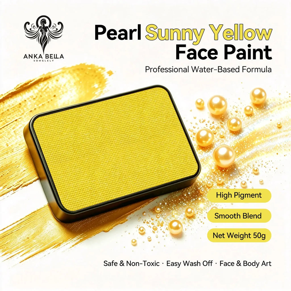 Anka Bella Pearl Sunny‑Yellow solid face paint cake 50g water‑based professional face body art paint high pigment shimmer bright sunny yellow pearl