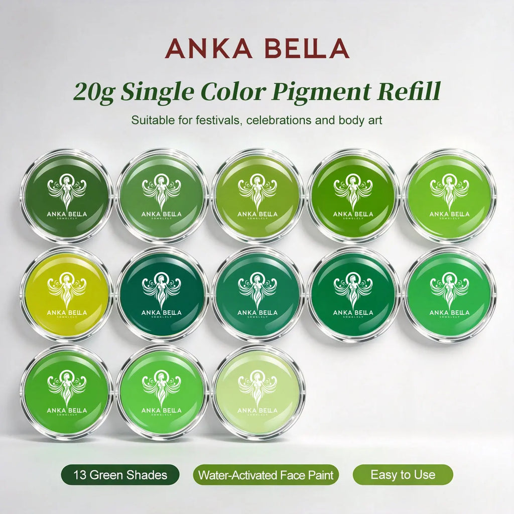 Anka Bella 13 shades green 20g single color water activated face paint refill set