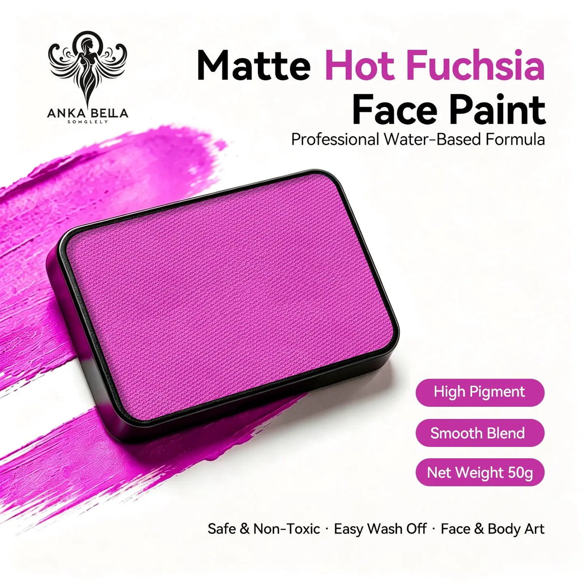 Anka Bella 50g matte hot fuchsia face paint, water based smooth blend body paint