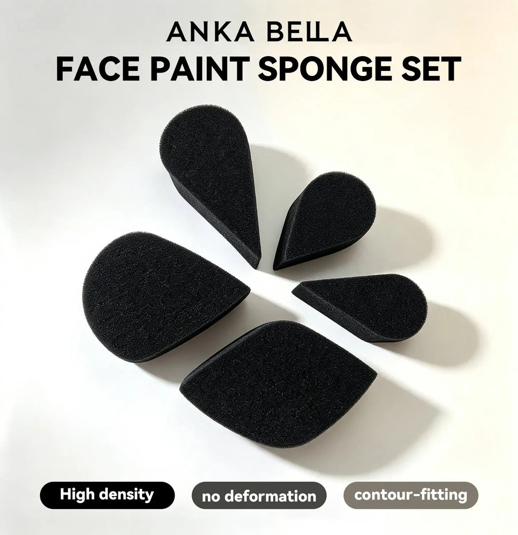 Anka Bella 6pcs face paint sponge set, black high density contour fitting teardrop sponges
