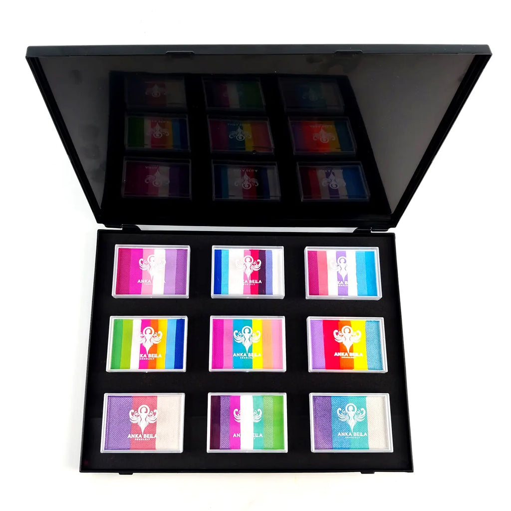 Anka Bella 9 blocks split cake face paint kit black storage case, rainbow one stroke face paint