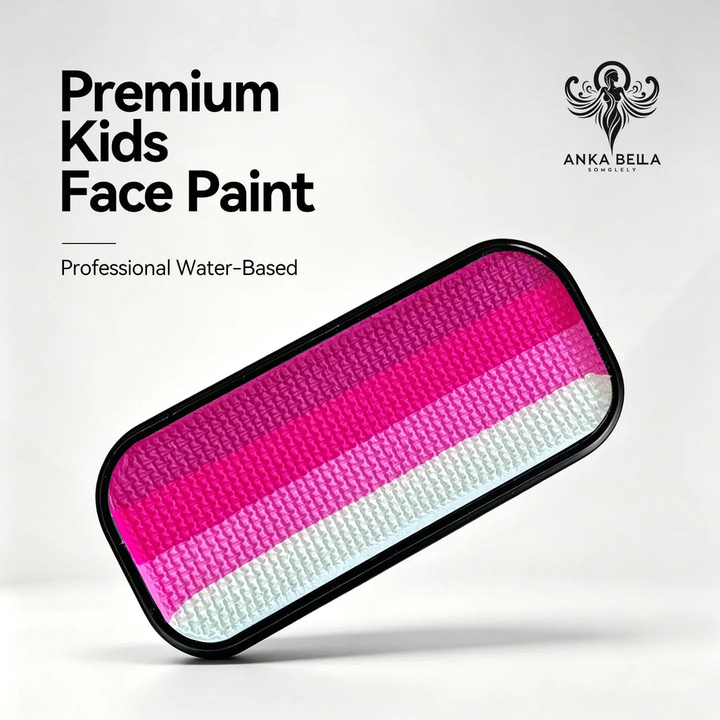 Anka Bella premium kids water-based face paint palette, 4 stripe deep magenta hot pink baby pink white gradient in black tin for princess birthday party face art
