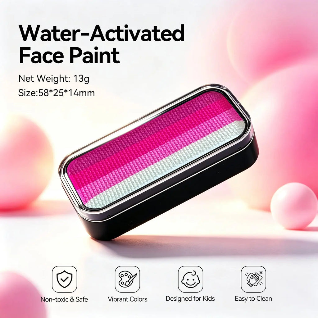 Anka Bella water-activated pink gradient face paint tin palette, 13g 58x25x14mm non-toxic vibrant colors designed for kids easy to clean costume makeup