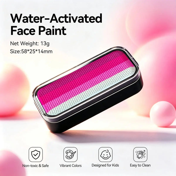 Anka Bella water-activated pink gradient face paint tin palette, 13g 58x25x14mm non-toxic vibrant colors designed for kids easy to clean costume makeup