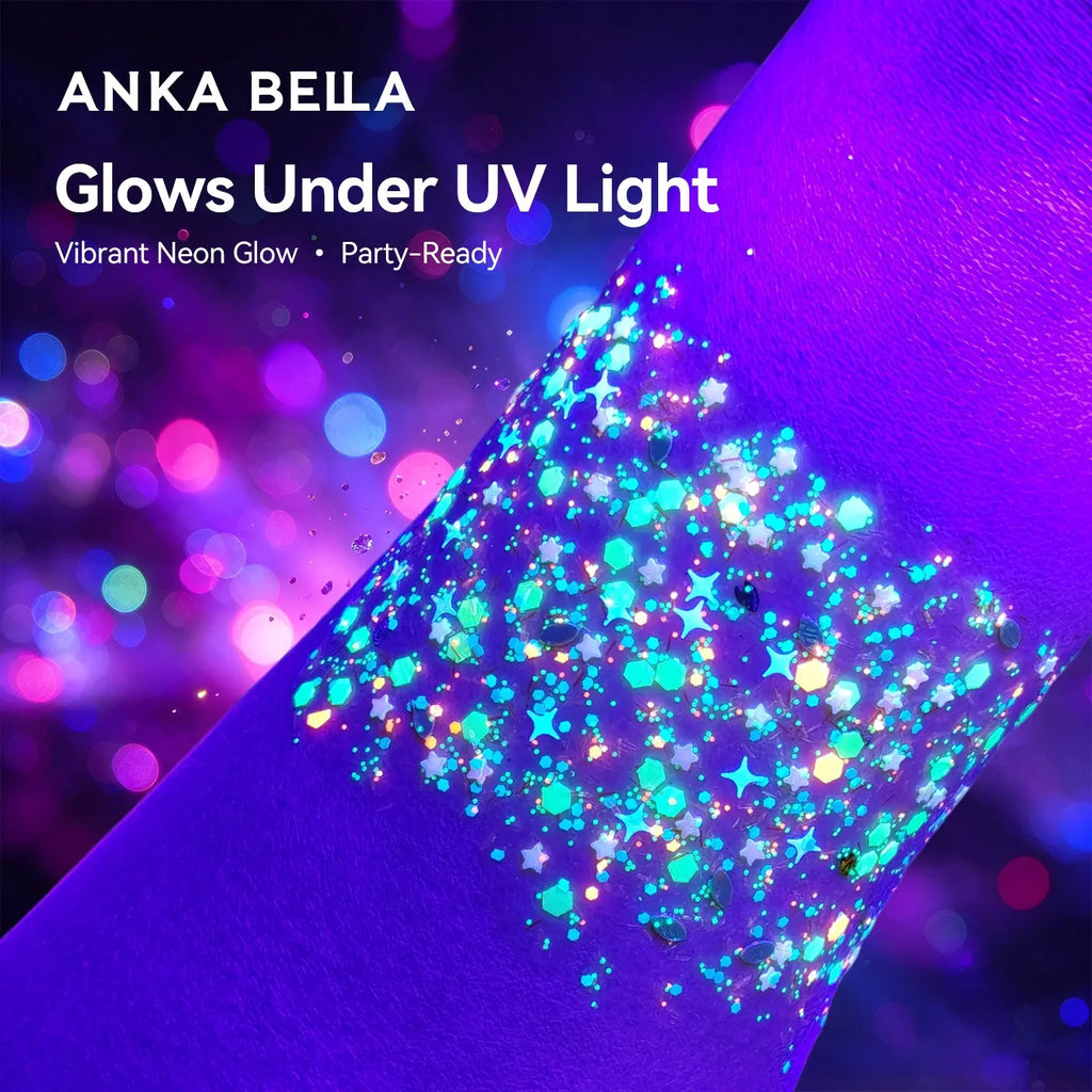 Anka Bella Iridescent Green Gold Glitter, Star & Moon Sequins for Face & Body Festival Makeup Anka Bella