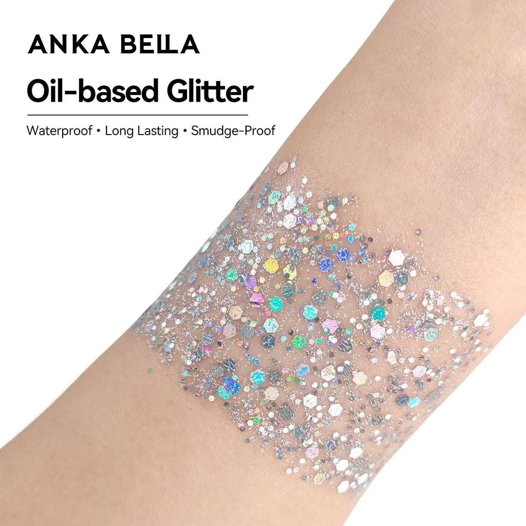 Anka Bella Iridescent Silver Blue Rainbow Glitter, Safe Face Body Glitter for Festival Makeup Anka Bella