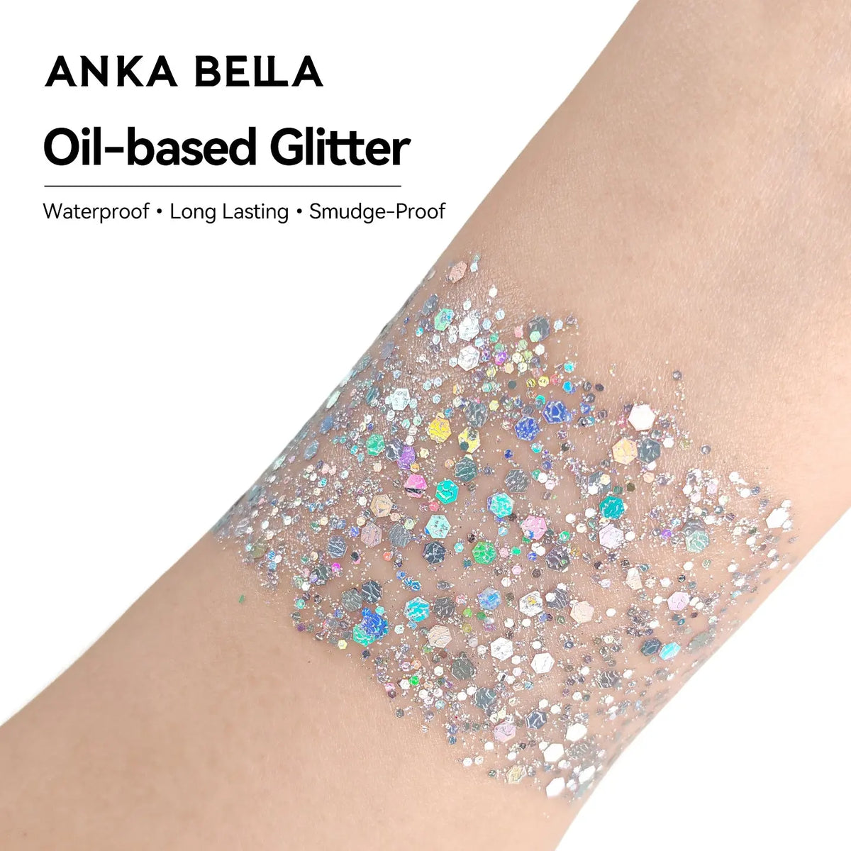 Anka Bella Iridescent Silver Blue Rainbow Glitter, Safe Face Body Glitter for Festival Makeup Anka Bella