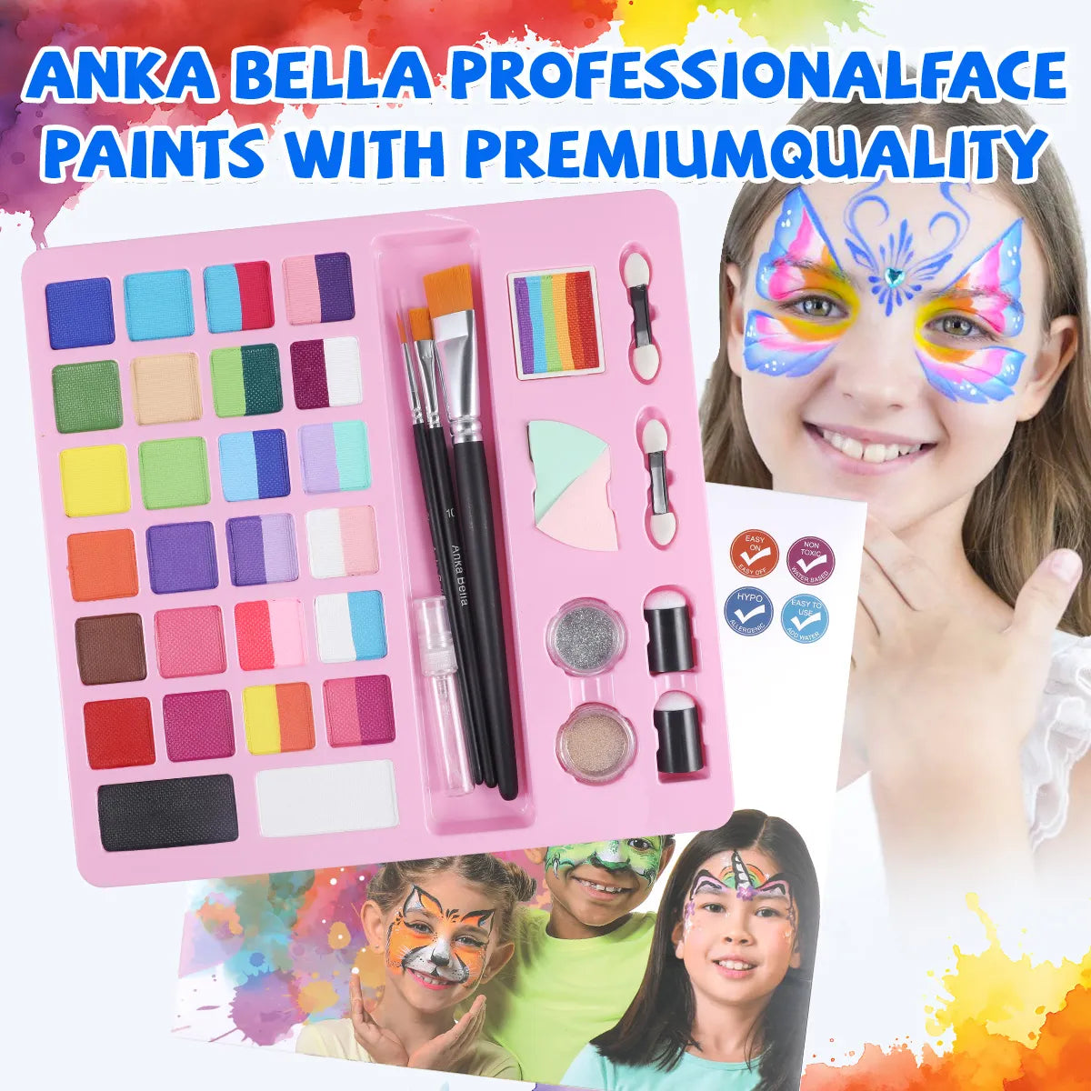 24-Color Face Painting Kit for Kids – Safe,  Fun with 30 Free Tutorial Videos Anka Bella