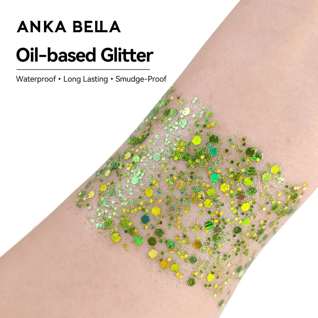 Anka Bella Iridescent Green Glitter, Safe Face Body Glitter for Festival Makeup Anka Bella