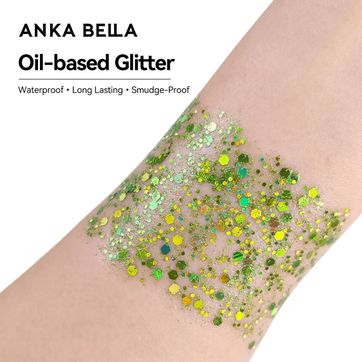 Anka Bella Iridescent Green Glitter, Safe Face Body Glitter for Festival Makeup Anka Bella