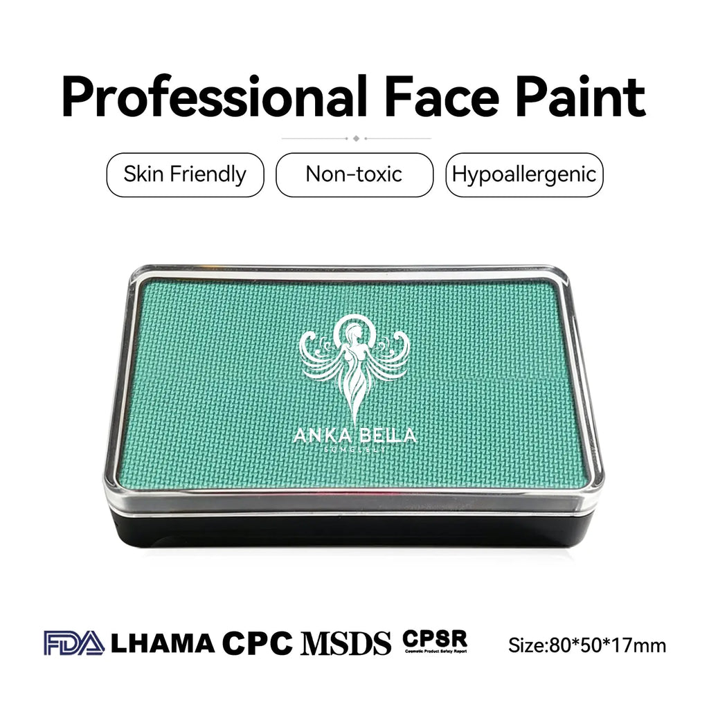Anka Bella professional UV turquoise face paint, skin friendly non-toxic hypoallergenic, FDA LHAMA CPC MSDS CPSR certified, size 80x50x17mm