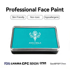 Anka Bella professional matte turquoise face paint, skin friendly non‑toxic hypoallergenic, FDA LHAMA CPC MSDS CPSR certified, size 80×50×17mm