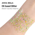 Anka Bella Iridescent Green Gold Glitter, Star & Moon Sequins for Face & Body Festival Makeup Anka Bella