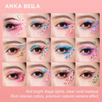 Anka Bella face paint eye makeup looks, 12 vibrant festival and stage design examples with rich, camera-friendly colors.