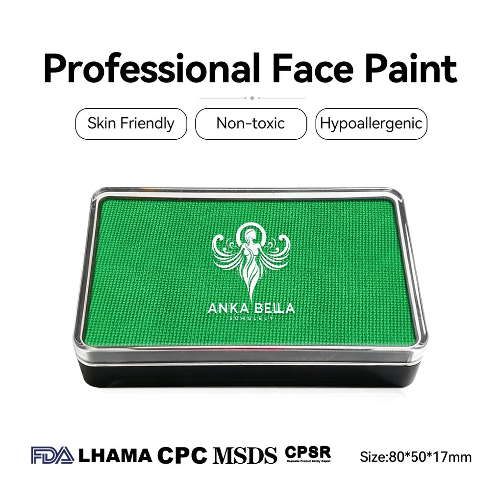 Anka Bella professional UV lime green face paint, skin friendly non-toxic hypoallergenic, FDA LHAMA CPC MSDS CPSR certified, size 80x50x17mm