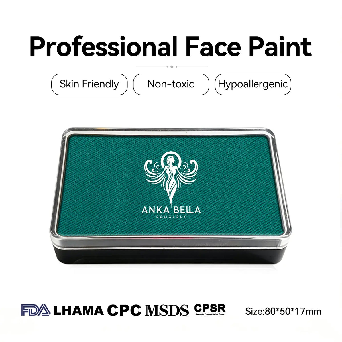 Anka Bella professional matte deep teal face paint palette, skin friendly non-toxic face body paint