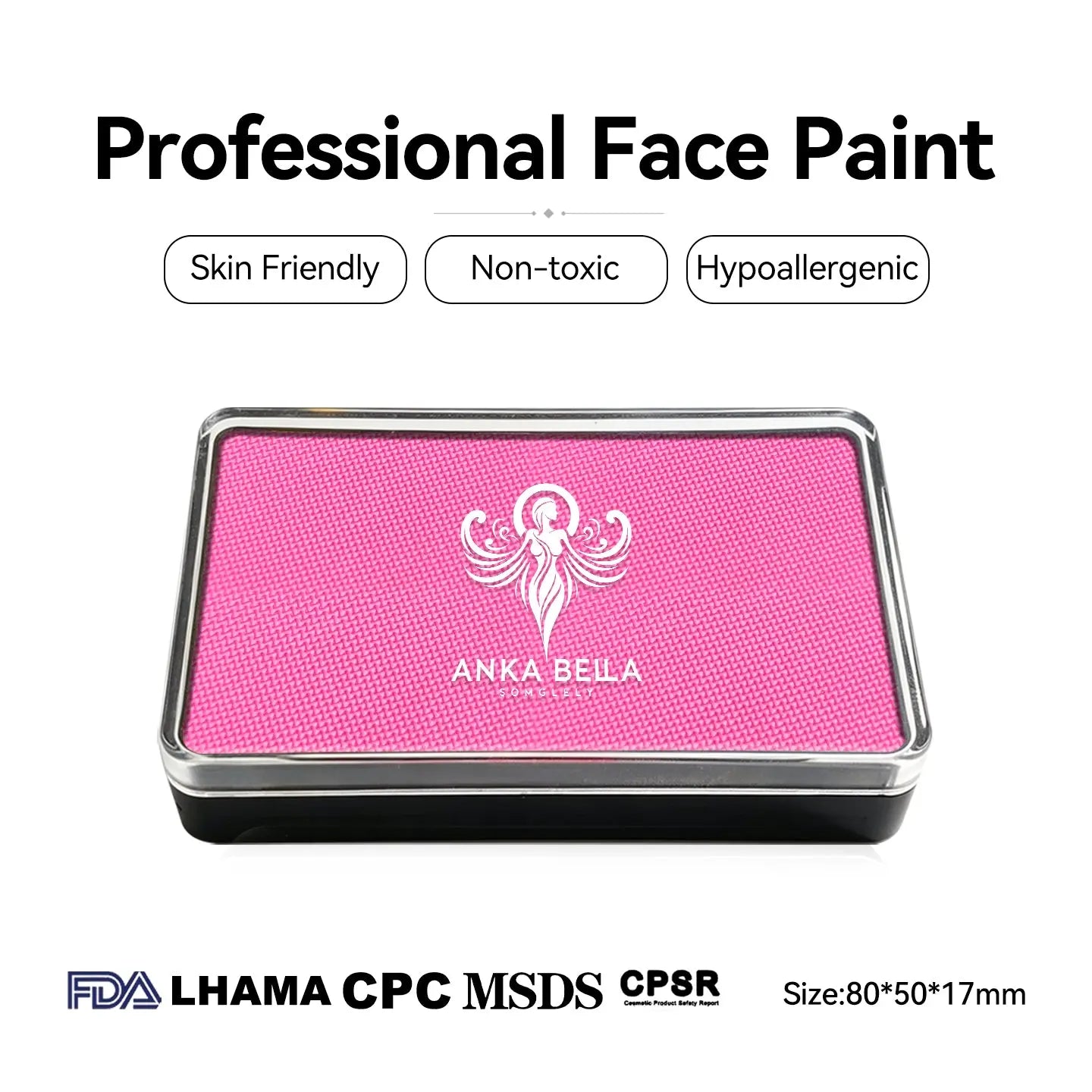 Anka Bella UV Pink face paint, skin‑friendly non‑toxic hypoallergenic with FDA CPSR MSDS certification