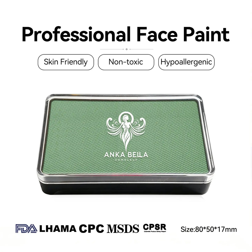 Anka Bella professional matte moss green face paint palette, skin friendly non-toxic face body paint
