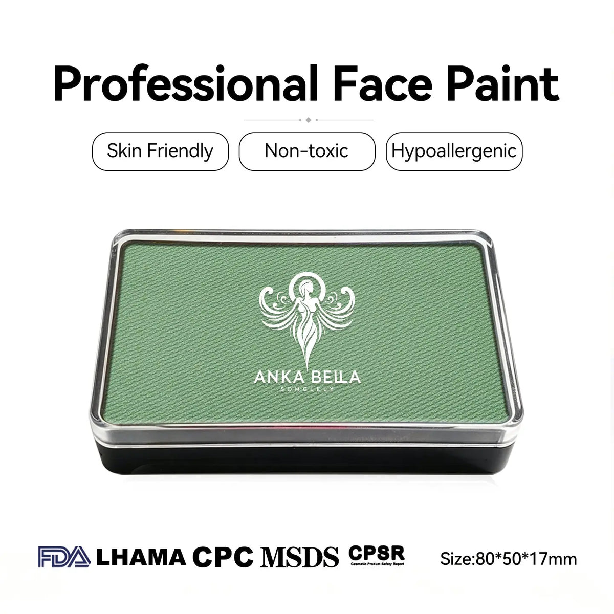 Anka Bella professional matte moss green face paint palette, skin friendly non-toxic face body paint
