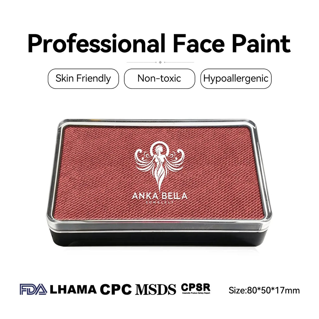 Anka Bella Pearl Reddish‑Brown face paint, skin‑friendly non‑toxic hypoallergenic with FDA CPSR MSDS LHAMA CPC certification size 80*50*17mm